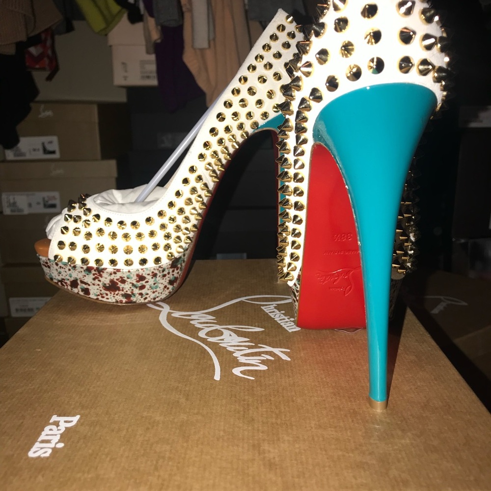 Christian Louboutin White and Gold High Heel Pumps - Picture 9 of 9